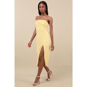 NWT Lulus Twist and Make Up Light Yellow One-Shoulder Bodycon Midi Dress Size XL